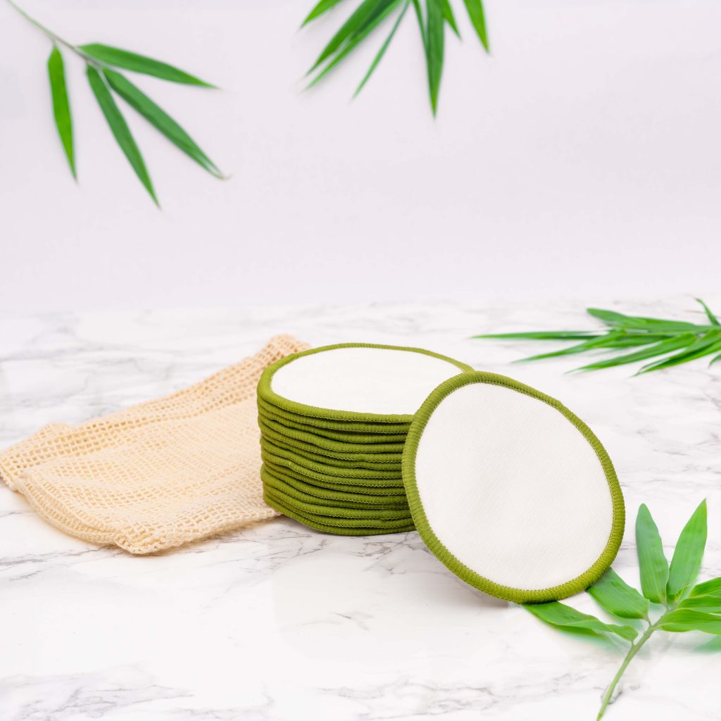 Lifestyle product photo of Reusable make up removing bamboo pads