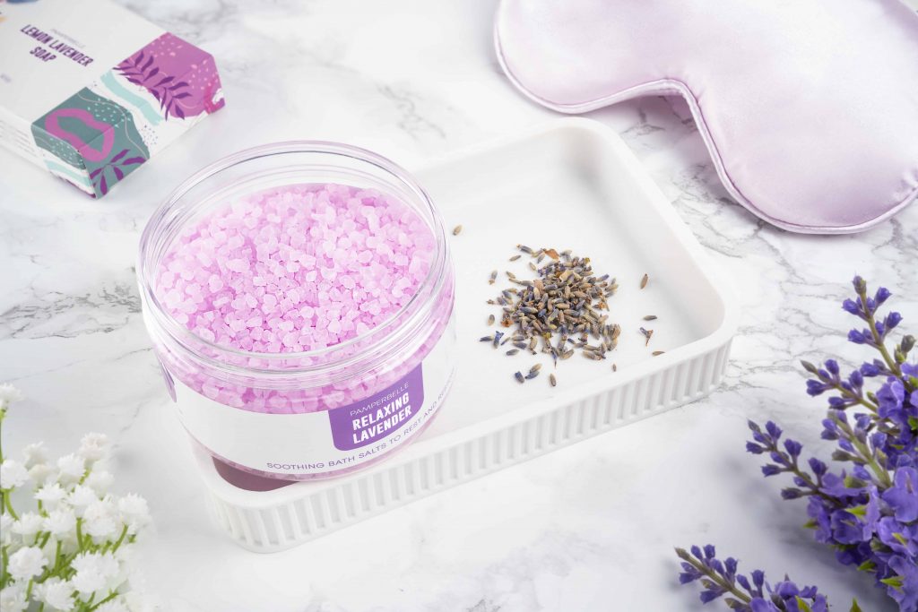 Lifestyle product photo of lavender bath salts