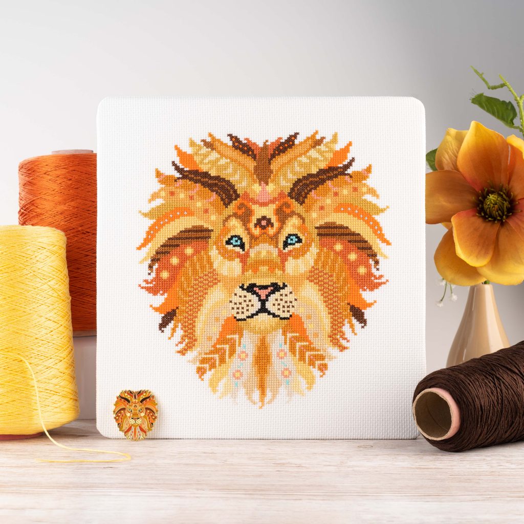 Lifestyle product image of a cross stitching kit